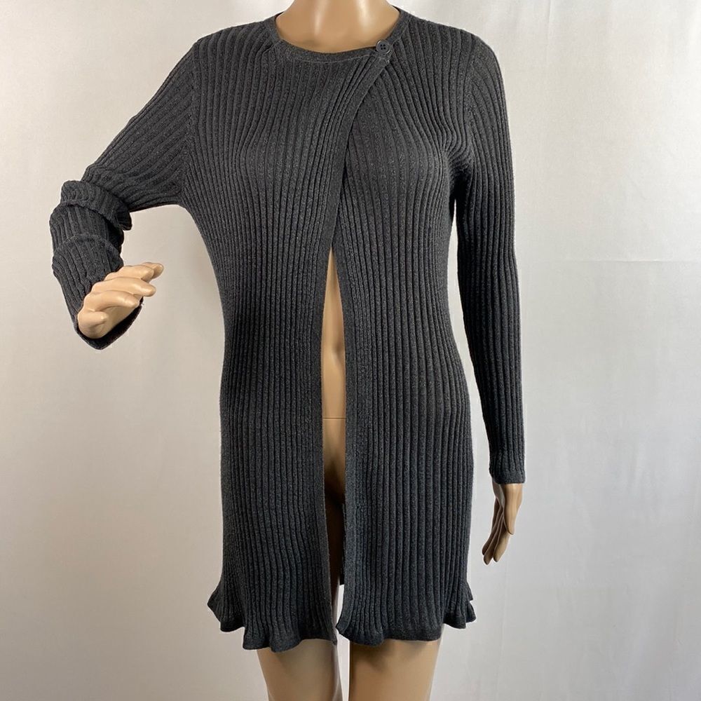 ❤️Last Chance August Silk grey ribber knit metallic long sleeve cardigan size M